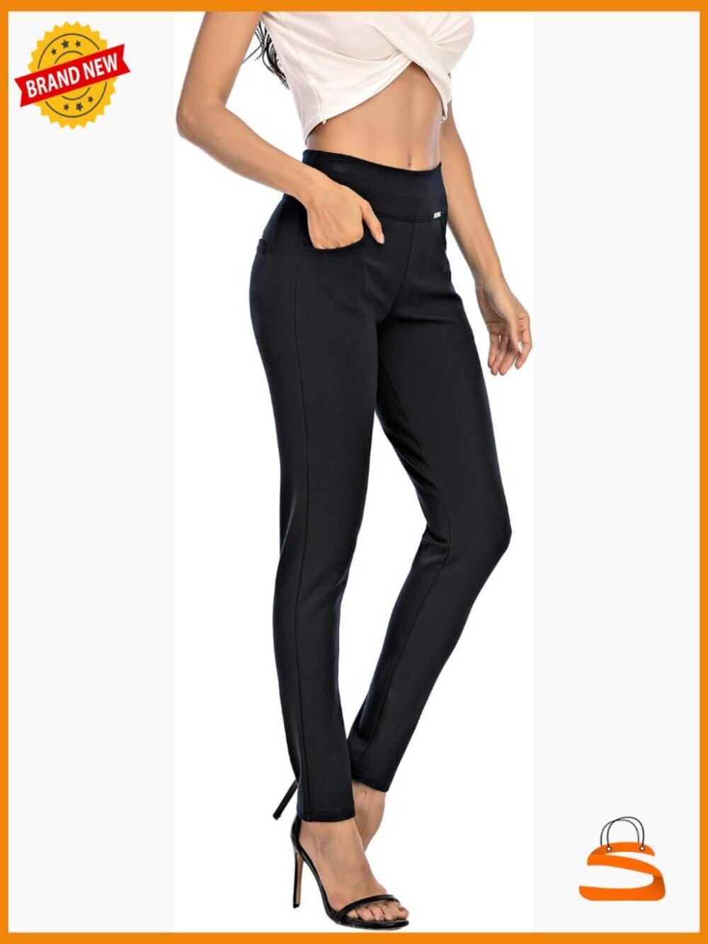 Slim Fit Pull On Dress Pants with Pockets for Work